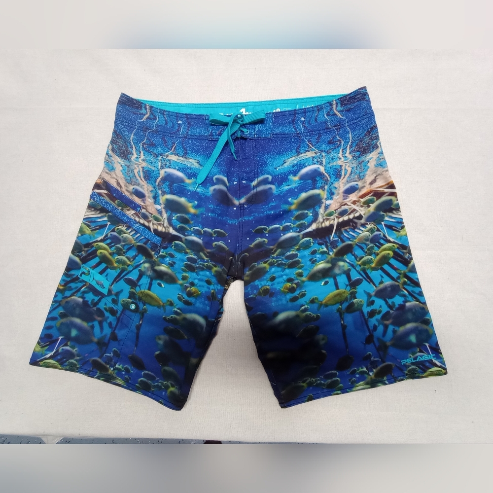 Pelagic Blue Board Shorts Vibrant Aquatic Design